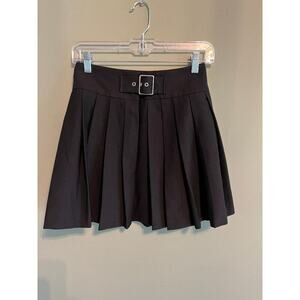 Black Pleated Mini Skirt with Belt Preppy Skater Dark Academia Equestrian Y2K